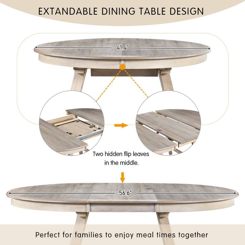 Round Wood Dining Table, Farmhouse Round Extendable Dining Table Kitchen Table for Dining Room, Kitchen