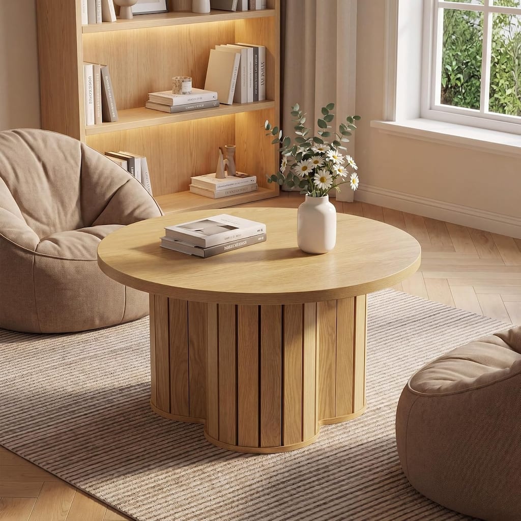Round Coffee Table, 31.5" Small Wooden Circle Center Table for Living Room - 31.5" L × 31.5" W × 17.72" H