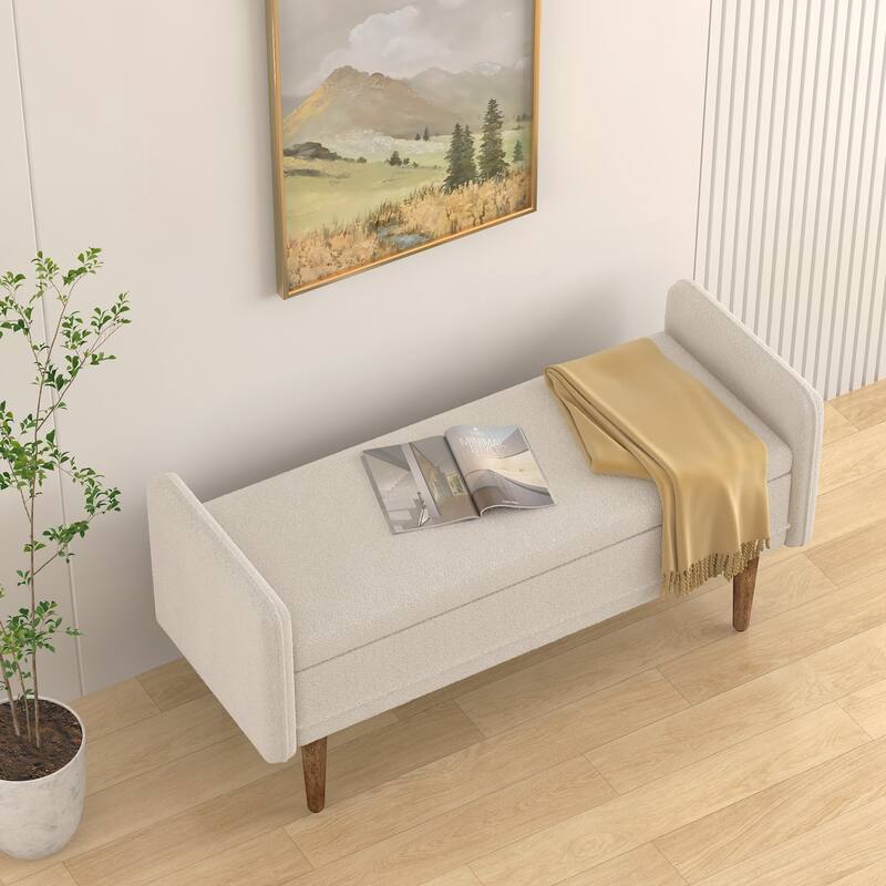 Storage Soft Bench with Armrests for Living Room, Entryway and Bedroom - Beige