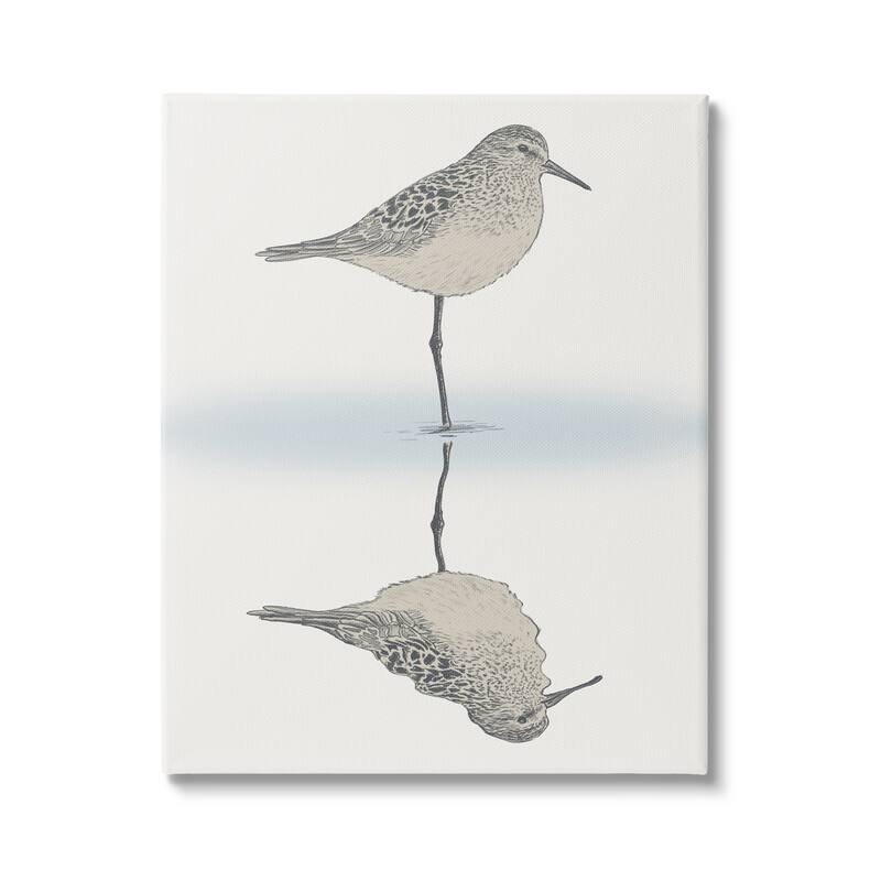 Stupell Soothing Sandpiper Bird Standing Ocean Shoreline Reflection Canvas Wall Art, Design by Ziwei Li - 16 x 20