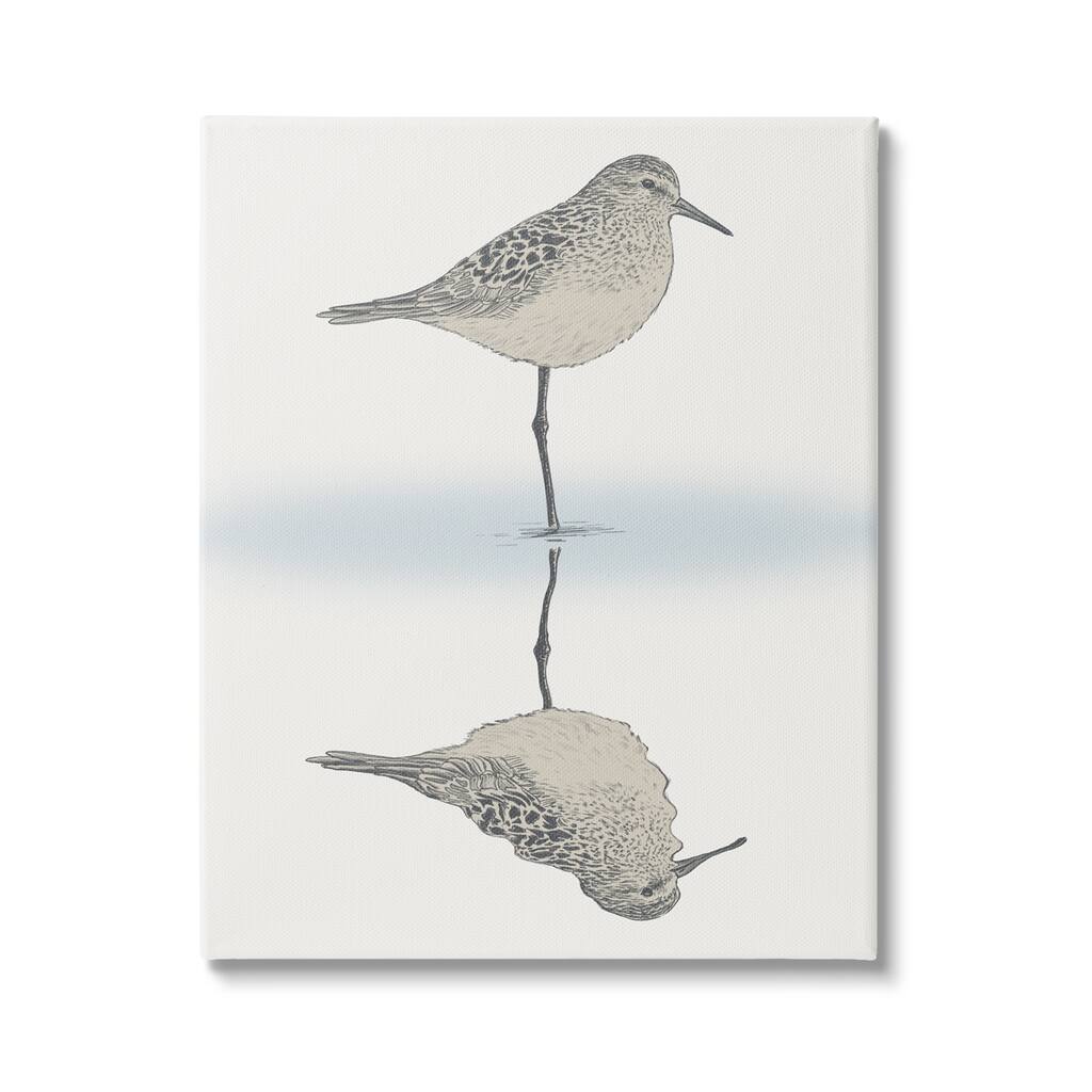 Stupell Soothing Sandpiper Bird Standing Ocean Shoreline Reflection Canvas Wall Art, Design by Ziwei Li