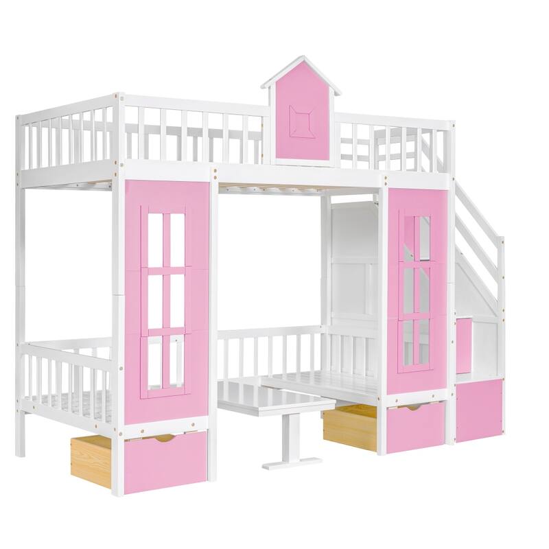 Twin over Twin Bunk Bed with Changeable Table