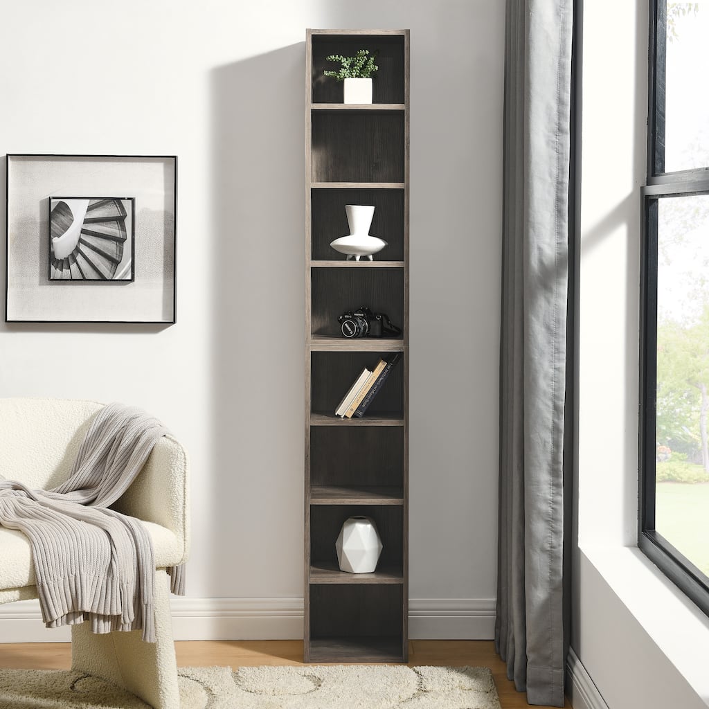 8-Tier Media Tower Rack, CD DVD Slim Storage Cabinet with Adjustable Shelves, Tall Narrow Bookcase Display Bookshelf