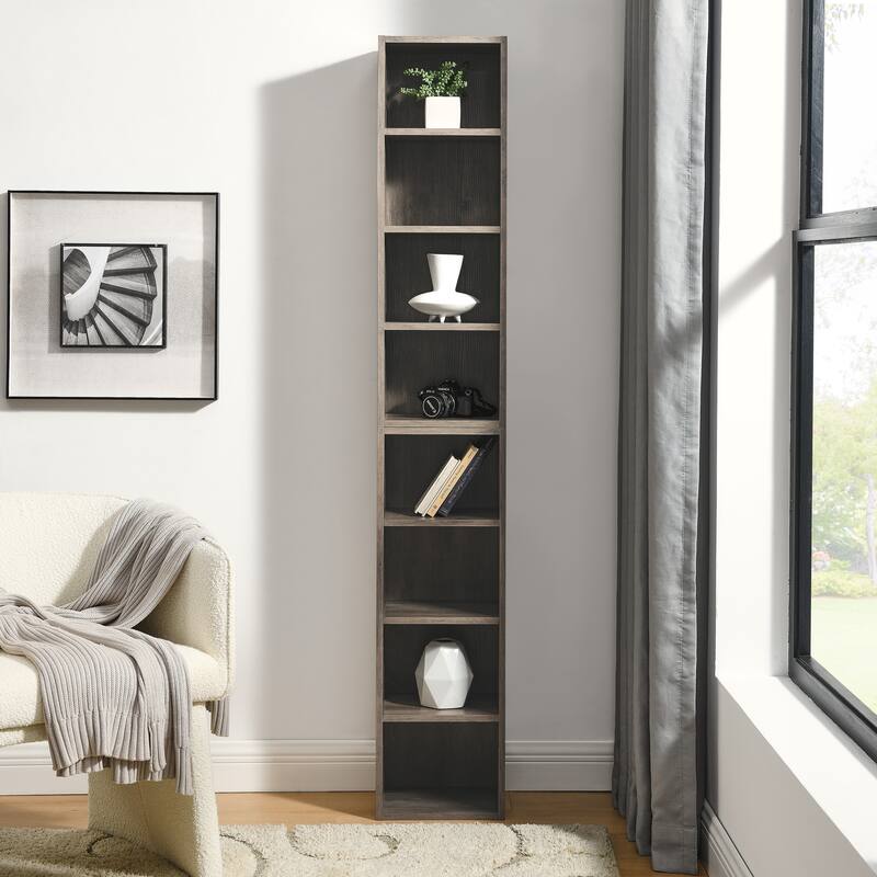 Anmytek White Wave Design Ladder Shelf - 8 Tier Tall Narrow Bookcase for Small Spaces with Anti Tip Kit - Ash Grey/White