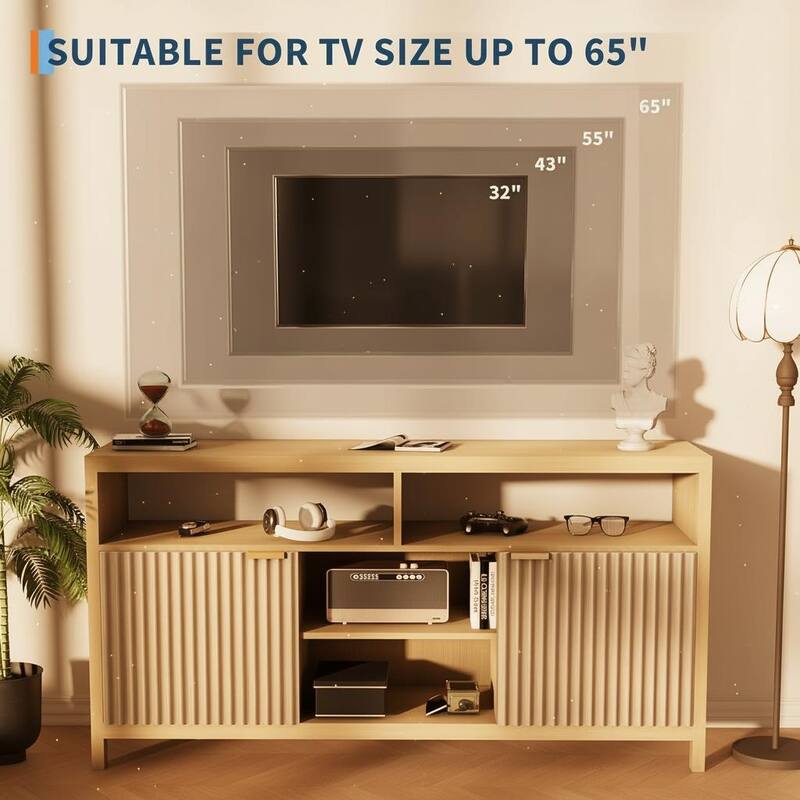 Fluted TV Stand for 65" TV, Adjustable Shelves