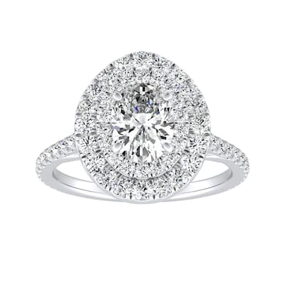 Auriya Platinum 1 1/4ctw Double Halo Oval Diamond Engagement Ring (H-I, SI1-SI2)