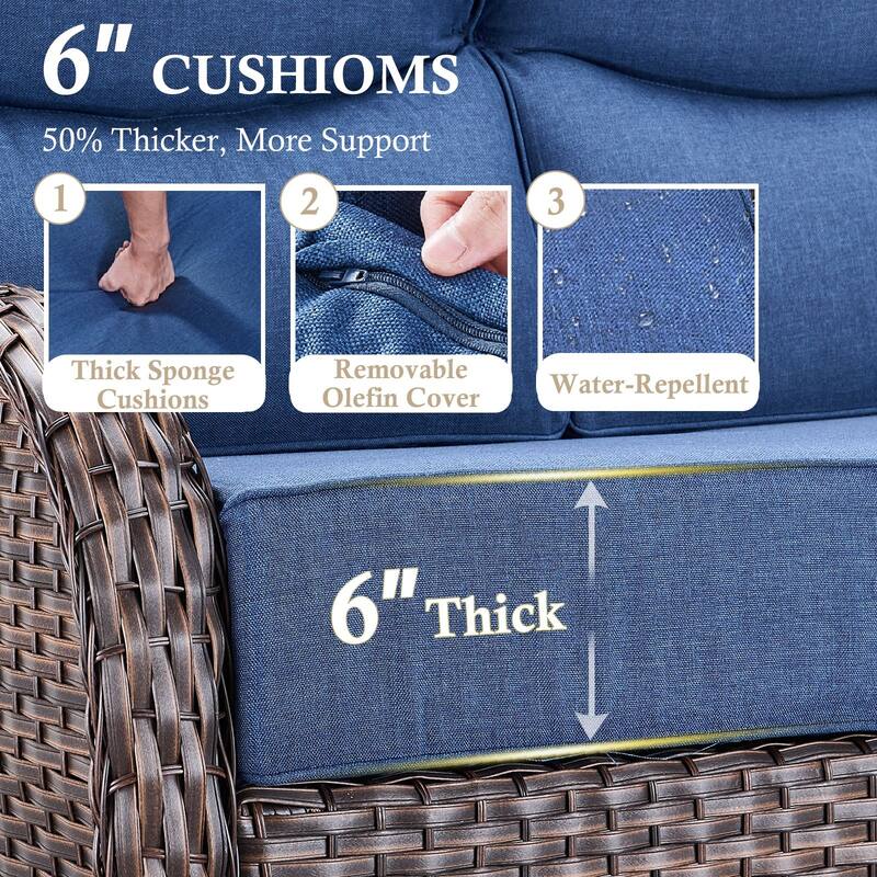 Arcadia 3-Seat Handwoven Wicker Patio Sofa with 6-Inch Thick Cushions