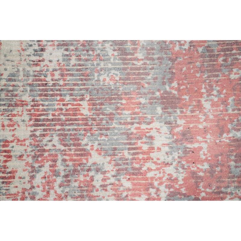 Hand Knotted Oriental Viscose Silk Carpet Modern All-Over Pink Abstract Area Rug - 4' 0'' X 2' 0''