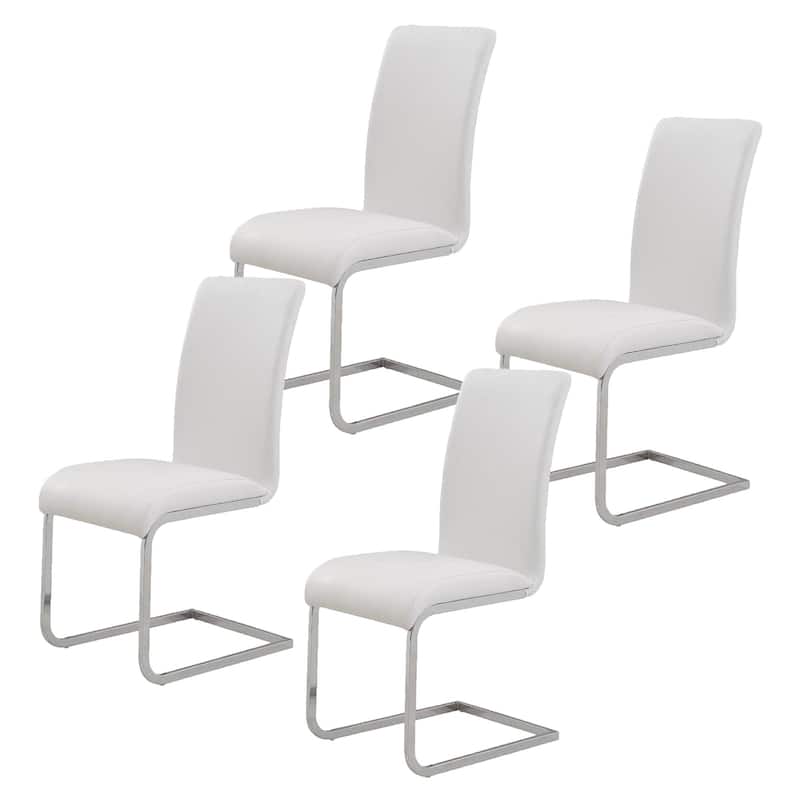 Contemporary Faux Leather and Metal Dining Chair, Set of 4 - Black and Chrome