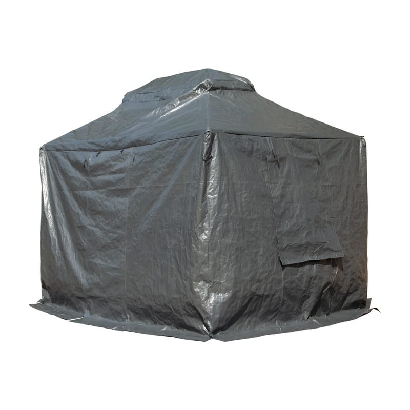 Domi 8' x 8' Universal Winter Gazebo Cover, All Season Waterproof Enclosed Cover with Sidewalls & Ventilated Mesh Windows, White - Dark Grey - 12' x 14'