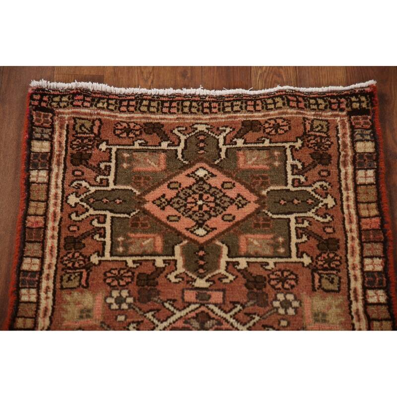 Orange Gharajeh Persian Vintage Runner Rug Handmade Wool Carpet - 1'10"x 7'5"