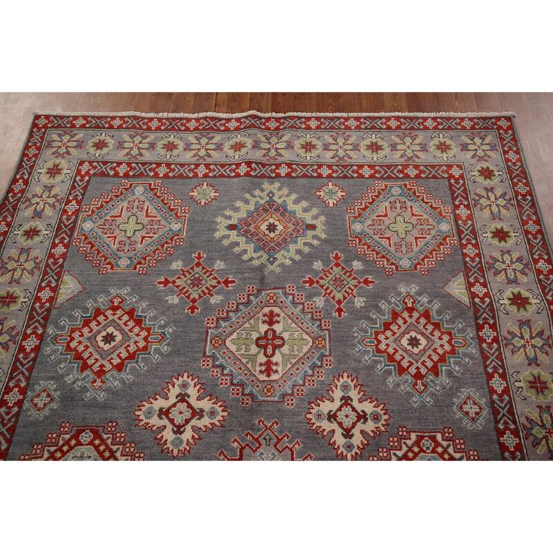 Traditional Gray Kazak Oriental Area Rug Handmade Wool Carpet - 5'8" x 8'0"