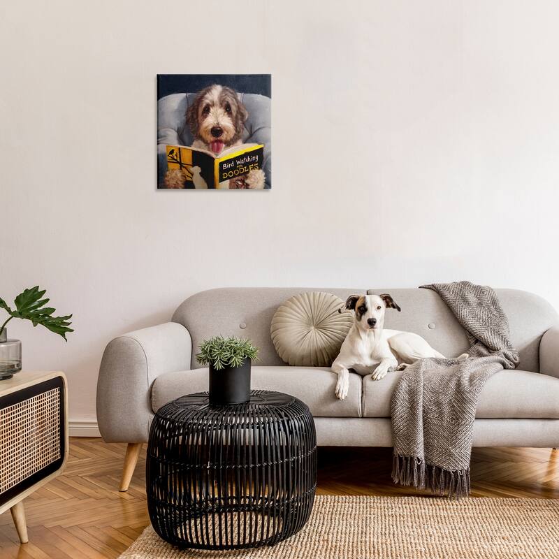 Stupell Bird Watching Doodle Funny Pet Dog Portrait Painting Canvas Wall Art
