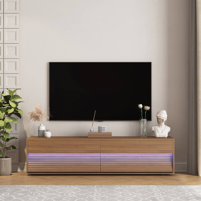 Mid Century Modern Wood Material TV Stand with Cabinet Upper and Lower 2 Layers Storage Cabinet for Living Room Entertainment