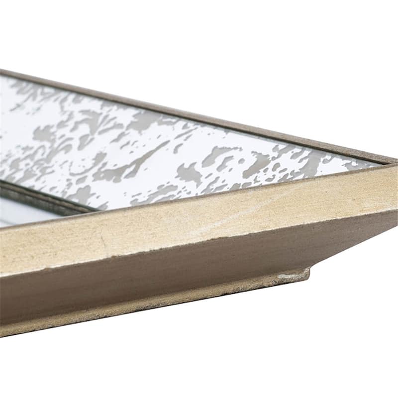 Antique Silver Rectangle Mirror w/Floral Accents,Mirrored Display Tray