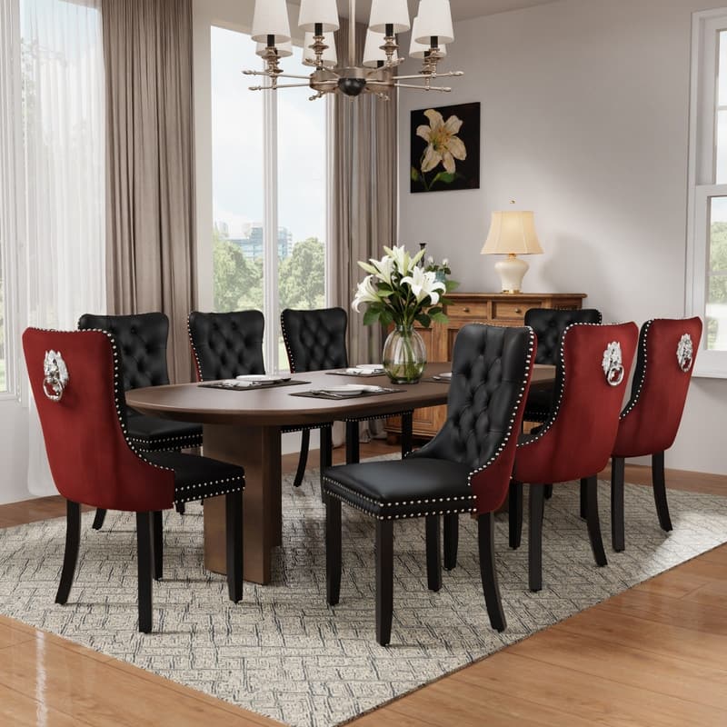 High-end Tufted Velvet Upholstered Nailhead Dining Chair Set of 4