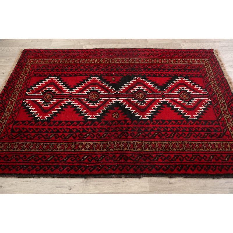 Geometric Balouch Afghan Oriental Area Rug Wool Handmade Foyer Carpet - 4'2" x 6'2"