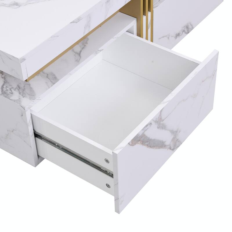 Modern Black Square Storage Coffee Table With 4 Wood Drawers