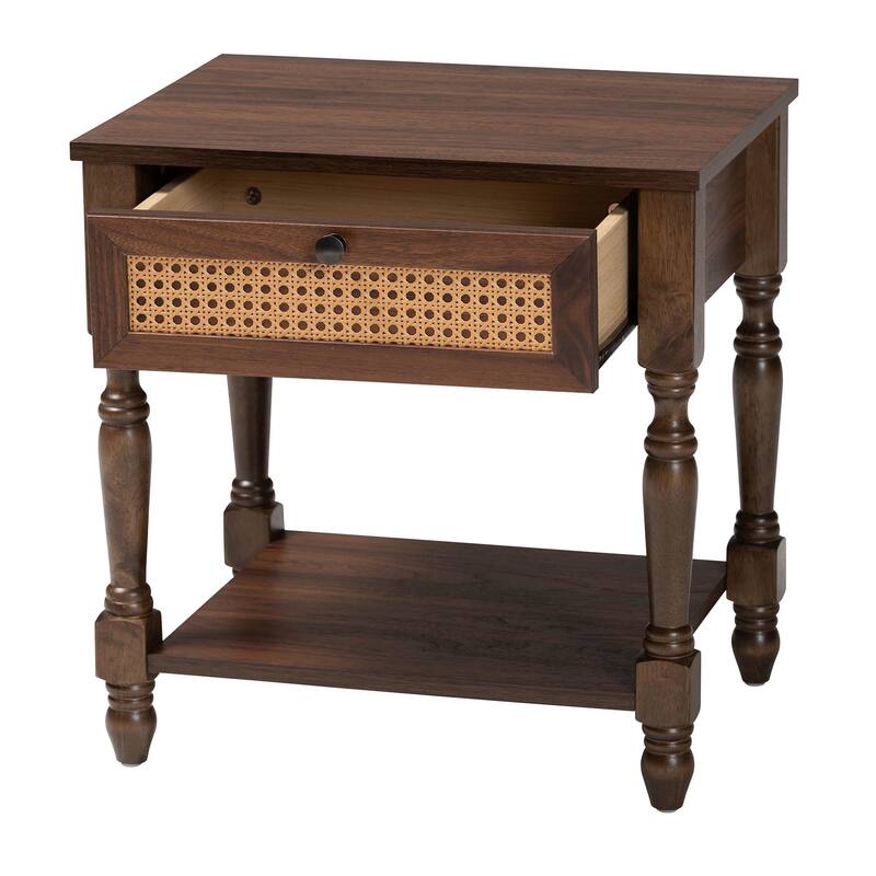 Roden Transitional Dark Brown Nightstand with Rattan