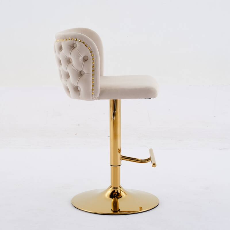 Set of 2 Modern Leather Upholstered Swivel Adjustable Height Tufted Bar Stools with Back