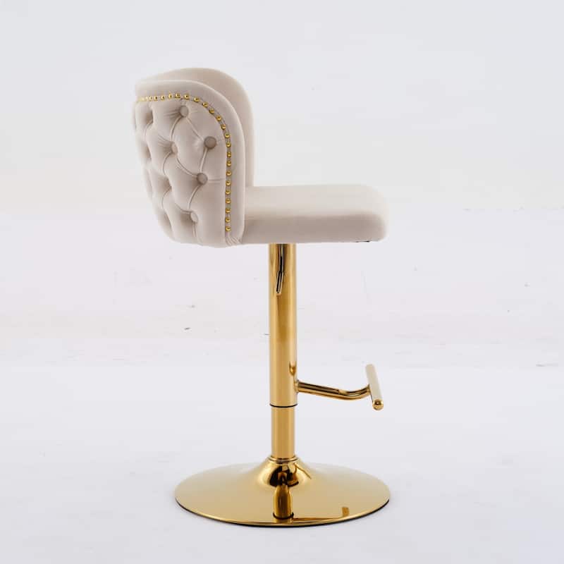 Swivel Barstools Adjusatble Seat Height With Gold-plating Base, Upholstered Bar Stools with the whole Back Tufted, Set of 2