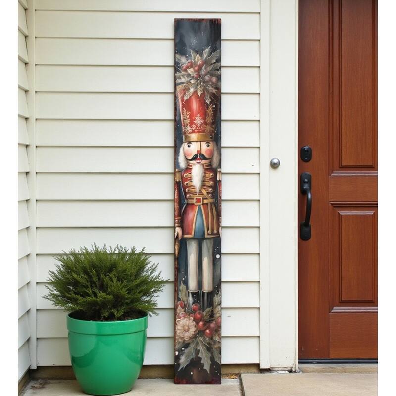 HomeRoots 72" Black And Red Solid Wood Christmas Nutcracker Porch Sign - Red/Black - Wood