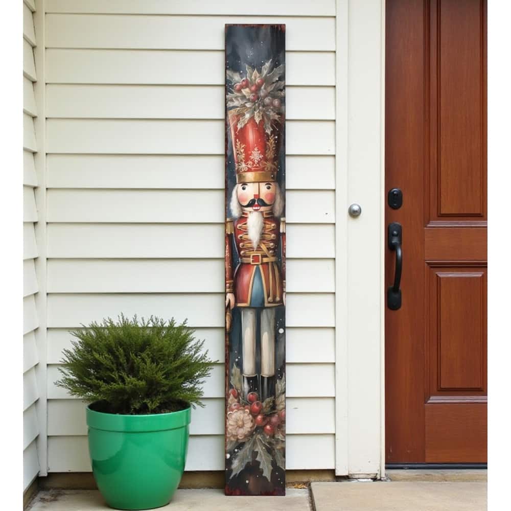 HomeRoots 72" Black And Red Solid Wood Christmas Nutcracker Porch Sign