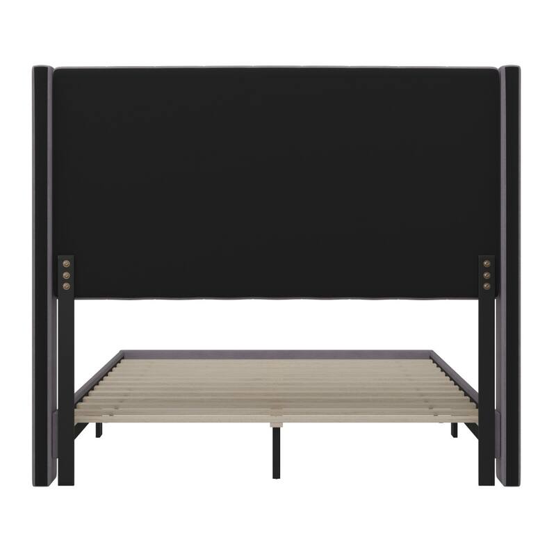 Upholstered Platform Bed with Wingback Headboard