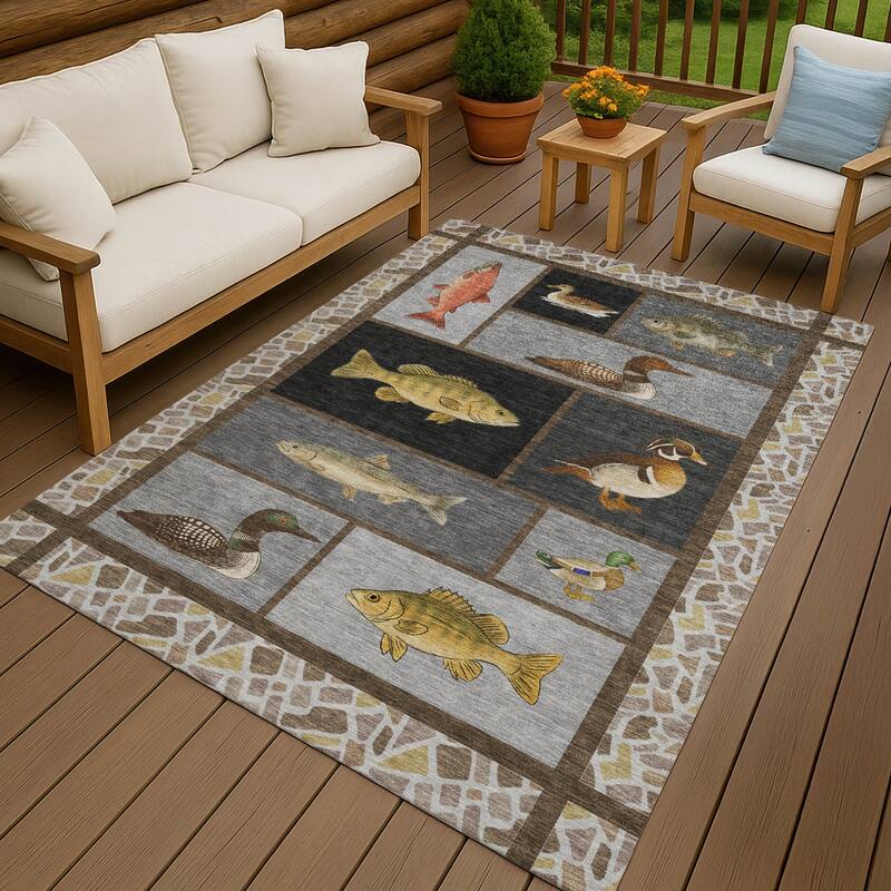 Machine Washable Indoor/ Outdoor Cabin Lodge Chantille Rug - Gray - 8' x 10'