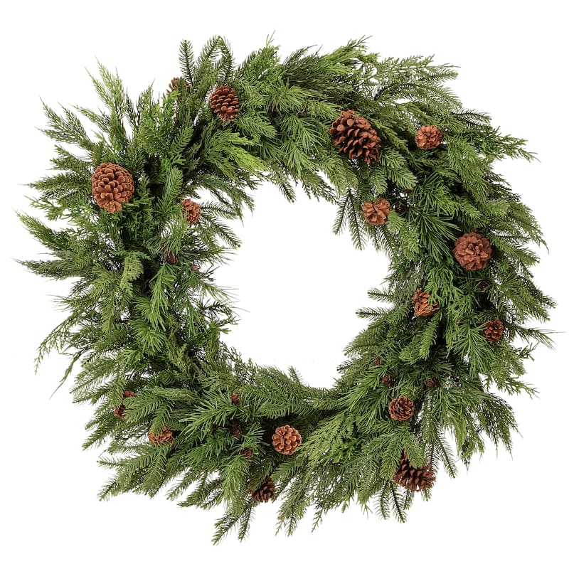 36" Natural Touch Mix Evergreen Wreath - Green - 36