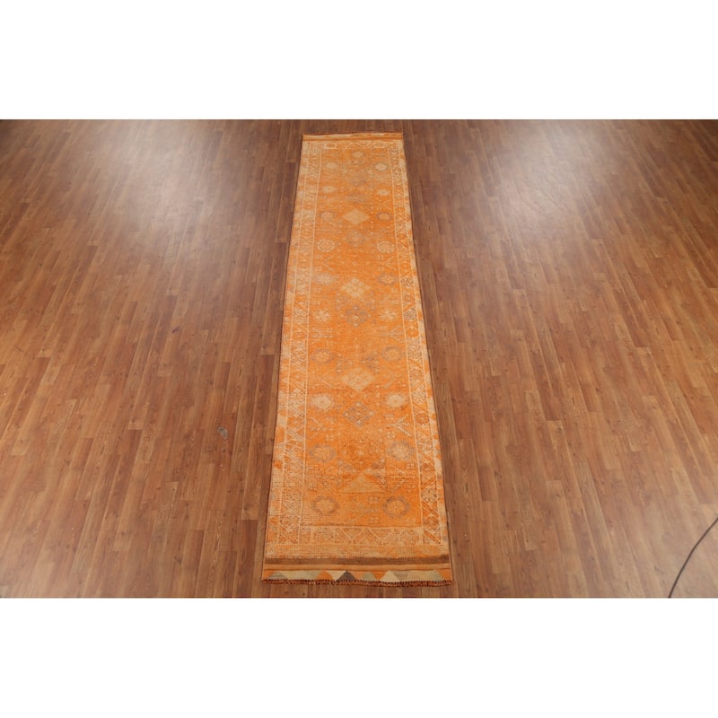 Orange Anatolian Oriental Vintage Runner Rug Handmade Wool Carpet - 2'10"x 12'3"