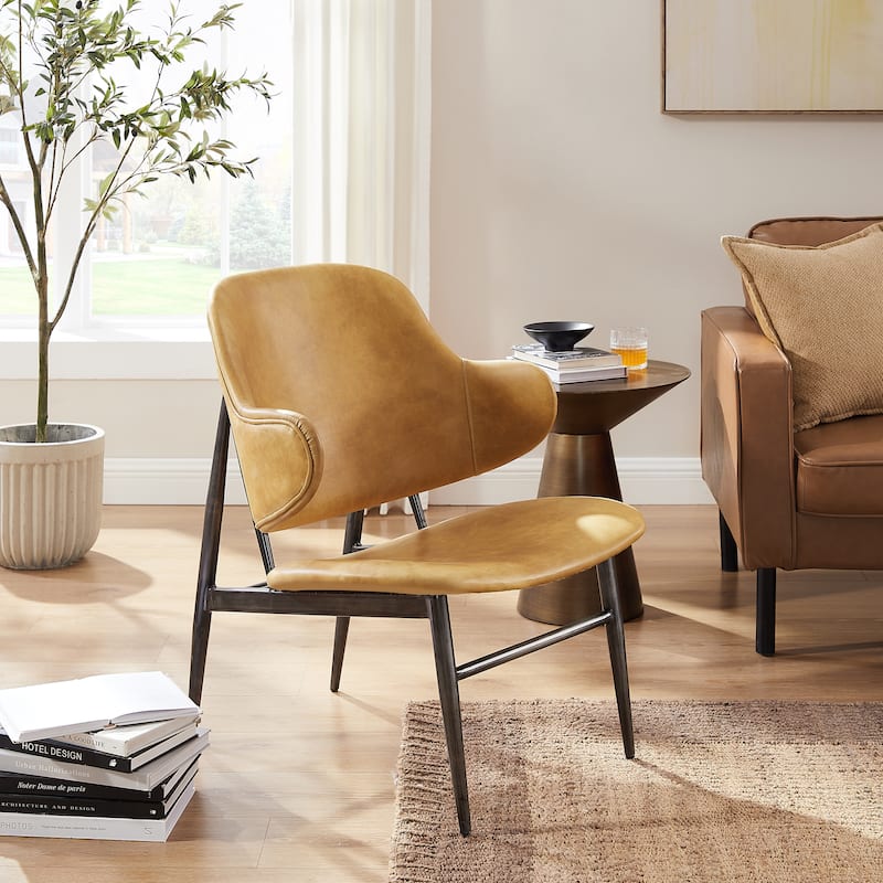 Art Leon Genuine Leather Accent Lounge Chair - Light Brown