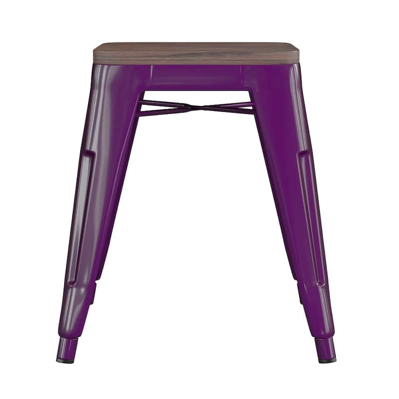 Set of 4 18" Table Height Indoor Stackable Metal Stool with Wood Seat