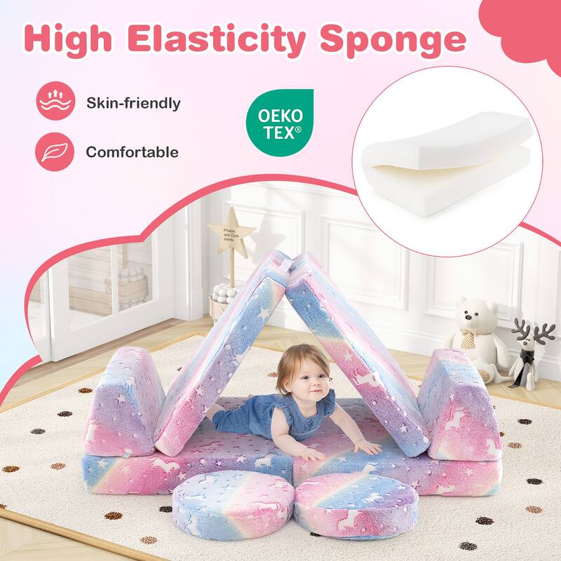 Gymax Glow in the Dark Modular Kids Play Couch Set w/ Machine-washable