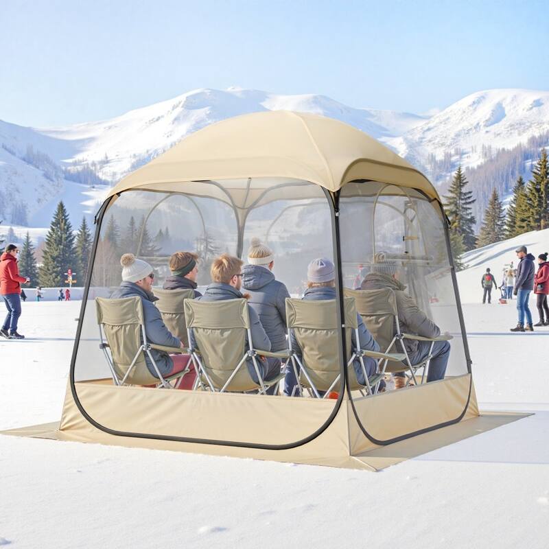 Beige-Transparent-Black Pop-Up Sport Bubble Tent 4-Side Outdoor Shelter - 72.05 × 72.05 × 76.77 in
