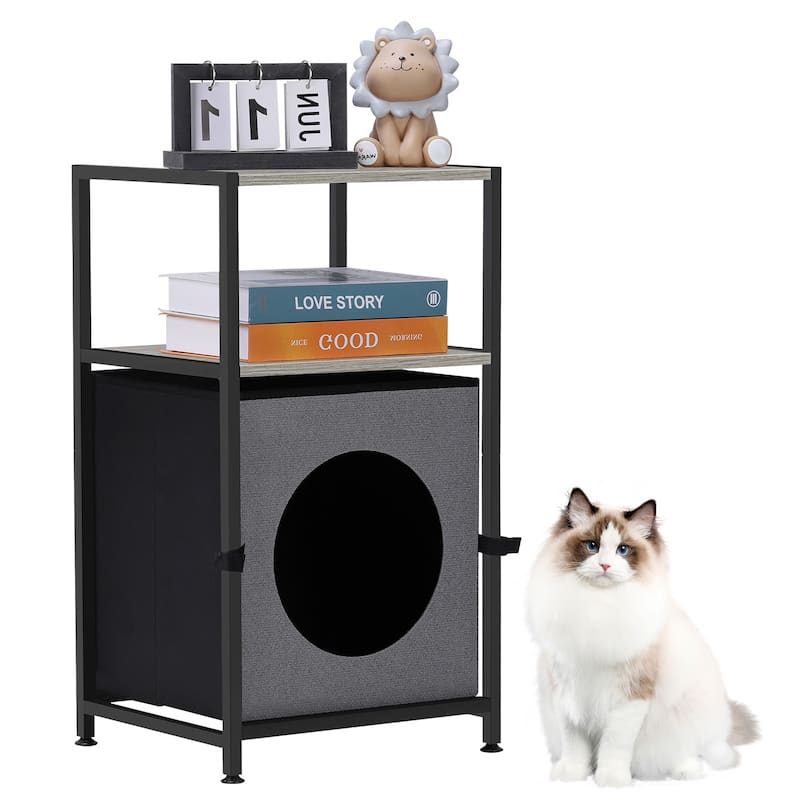 Hidden Cats House End Table with Storage Shelf - Grey