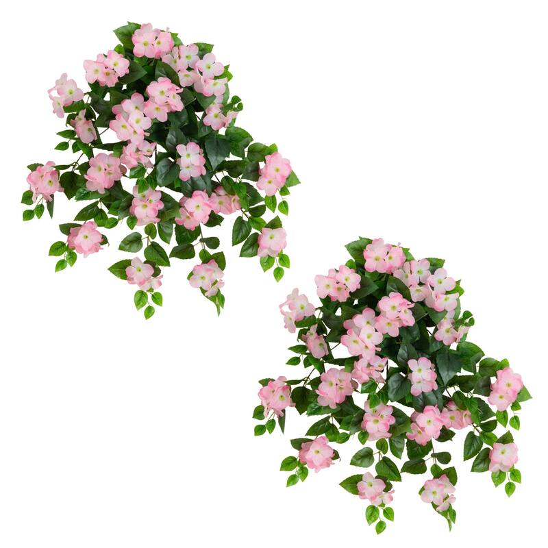 24-in UV Resistant Artificial Hydrangea Hanging Plant - Set of 2