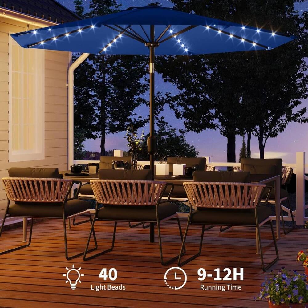 10 Ft Patio Umbrella with Solar Lights for Pool, Deck, Backyard