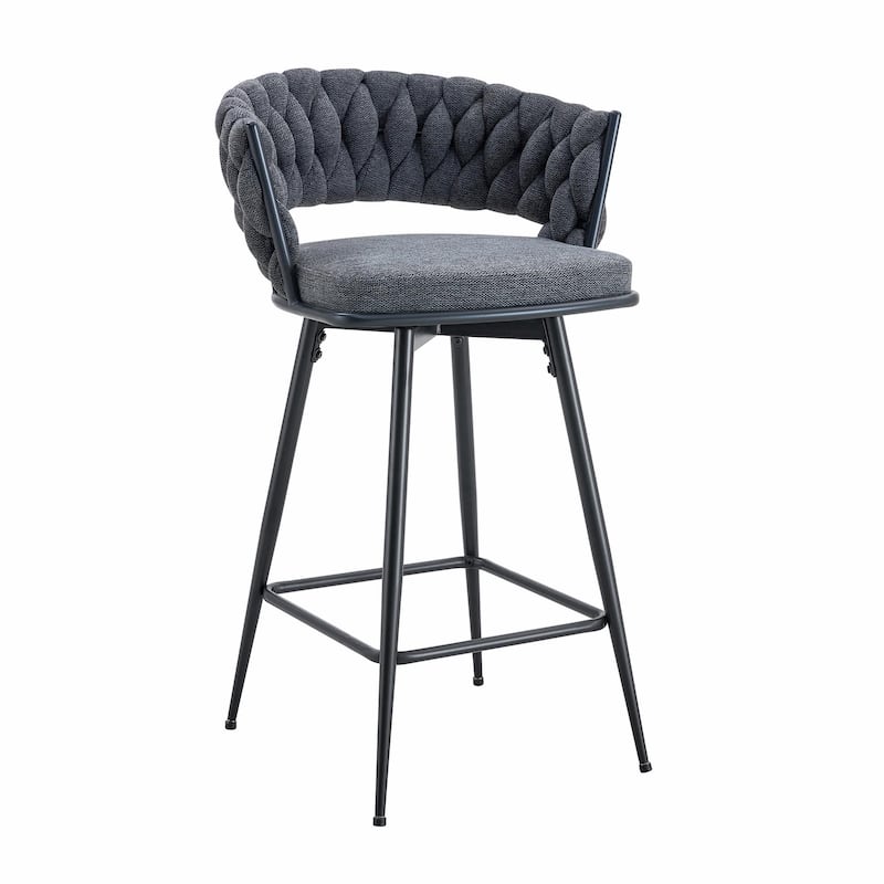 Set of 2 Swivel Bar Stools with Breathable Linen Cushions