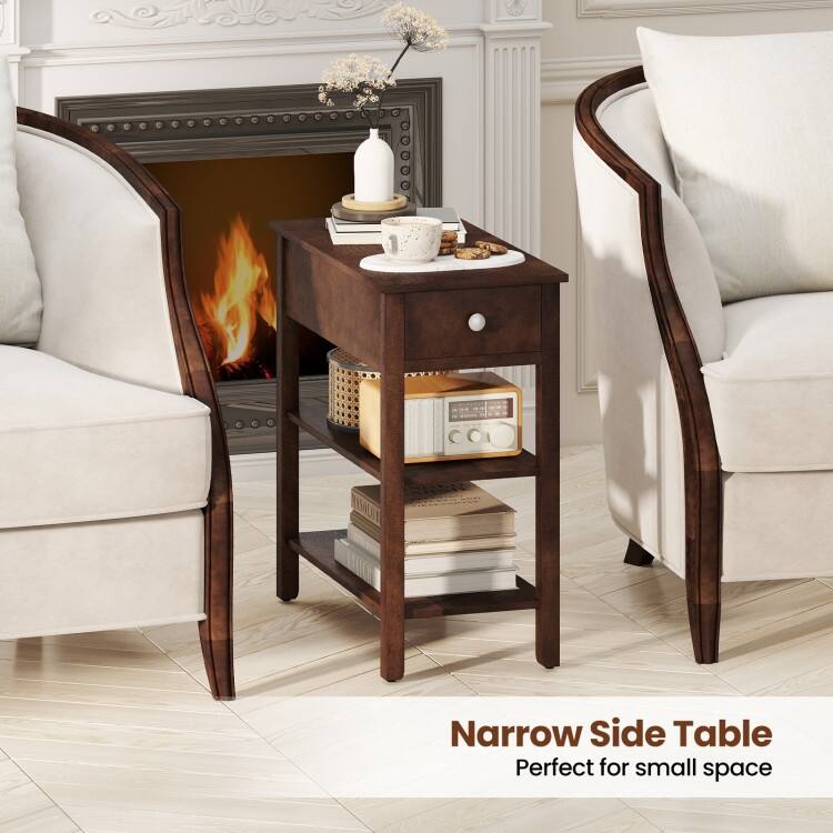 MDF Side End Table with Rubber Wood Legs and Drawer Storage - 23.5" x 12" x 24.5"