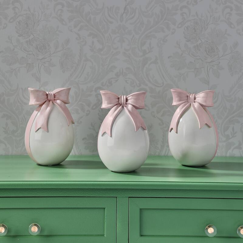 7.5" Resin Egg With Bowtie - Pink
