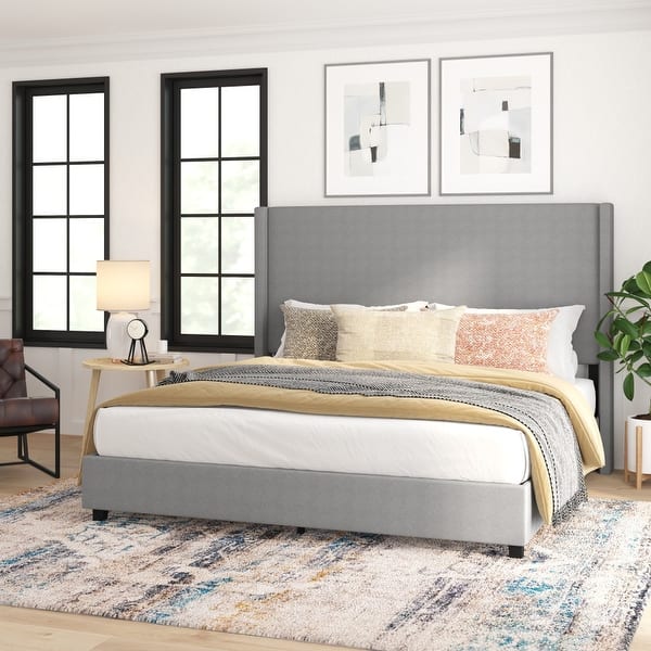 Upholstered Platform Bed with Channel Stitched Headboard Bed Bath