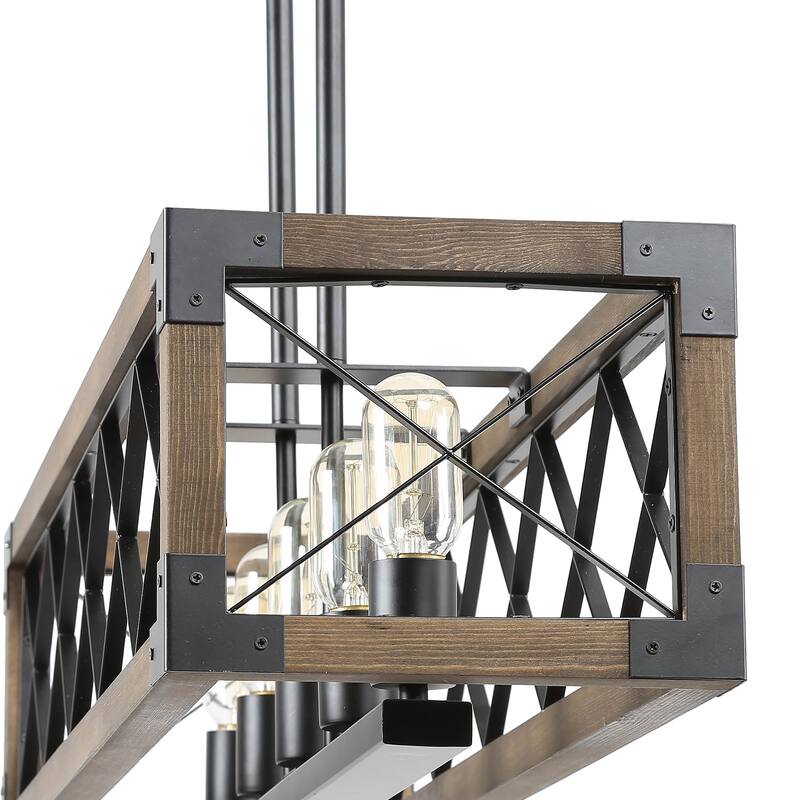 Farmhouse 5-Light Rectangle Wood Chandelier Rustic Island Lights for Dining Kitchen Island