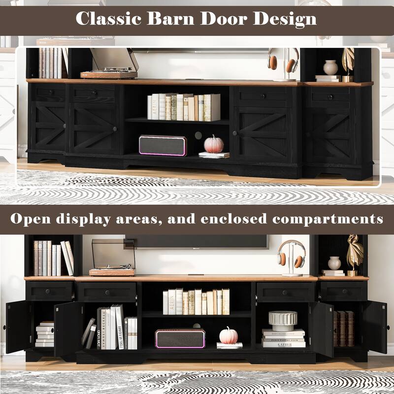 98.8" TV Stand Wall Unit with Bookshelves, Modern Entertainment Center Media Console with Adjustable Shelves & Cabinets