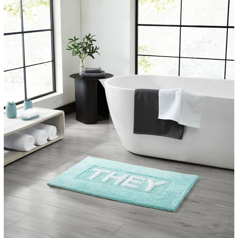 Jean Pierre Novelty "They" Cotton 21 x 34 in. Bath Rug - They - Aqua