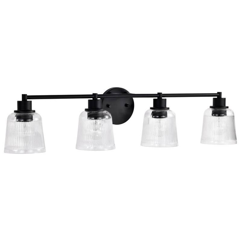 Grayson 4 Light Vanity Matte Black Finish Clear Ribbed Glass - Matte Black
