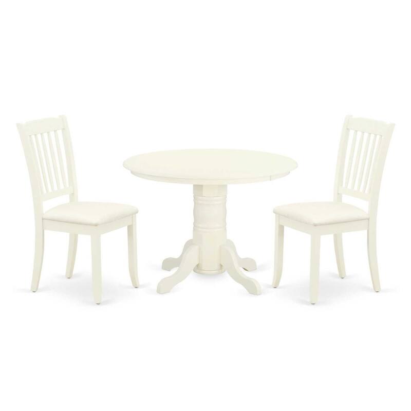 Round Dinette Set 3pc - Asian Style Dining Table & Chairs - White Finish Kitchen Set