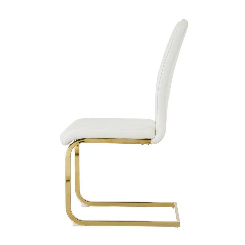 Modern Dining Room Chairs with Faux Leather Padded Seat and Golden Metal Legs（Set of 2）