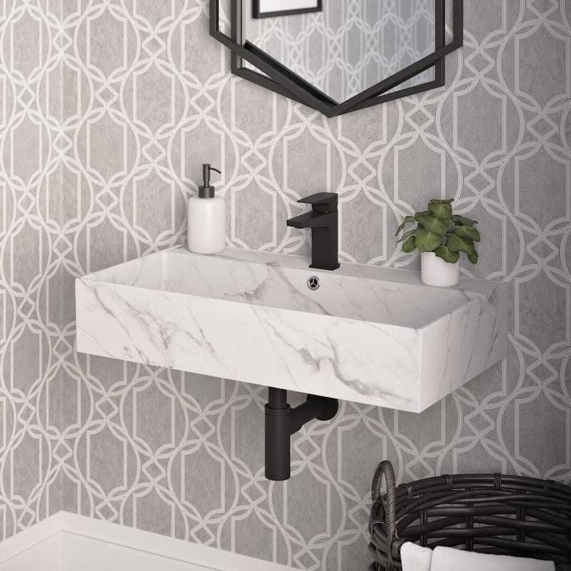 Claire 22" Rectangle Wall-Mount Bathroom Sink In White Marble - 22.05" x 12.4" 5.3"