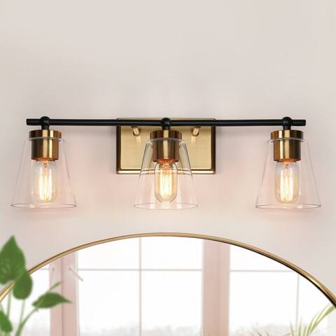 Modern Gold Black Bathroom Vanity Light Wall Sconces with Clear Glass Shade - 3/4 Lights